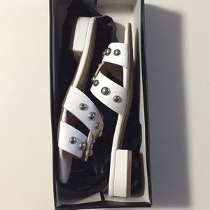 White studded slide sandals NWT